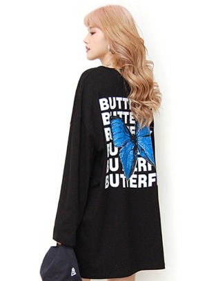 기모 버터플라이 루즈핏 티셔츠 OPA189