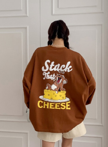치즈 언발 루즈핏 맨투맨 티셔츠 BYH183